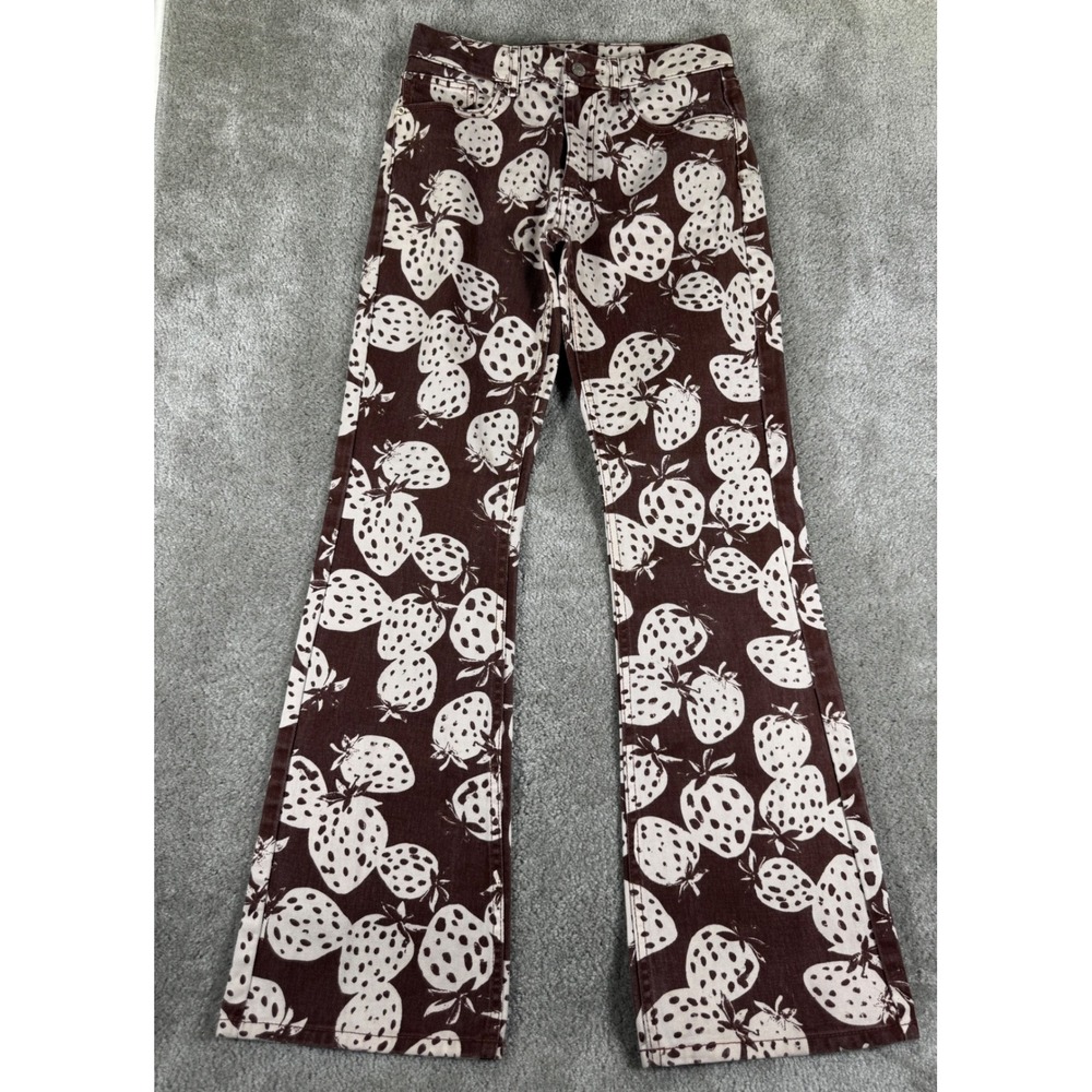 BDG Urban Outfitters 90s Bootcut Strawberry Print Jeans Brown Cream Size 25